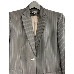 Womens Kasper Pant Suit Size 6P 6 Petite Short Crop Brown Pin Stripe 1105 EUC